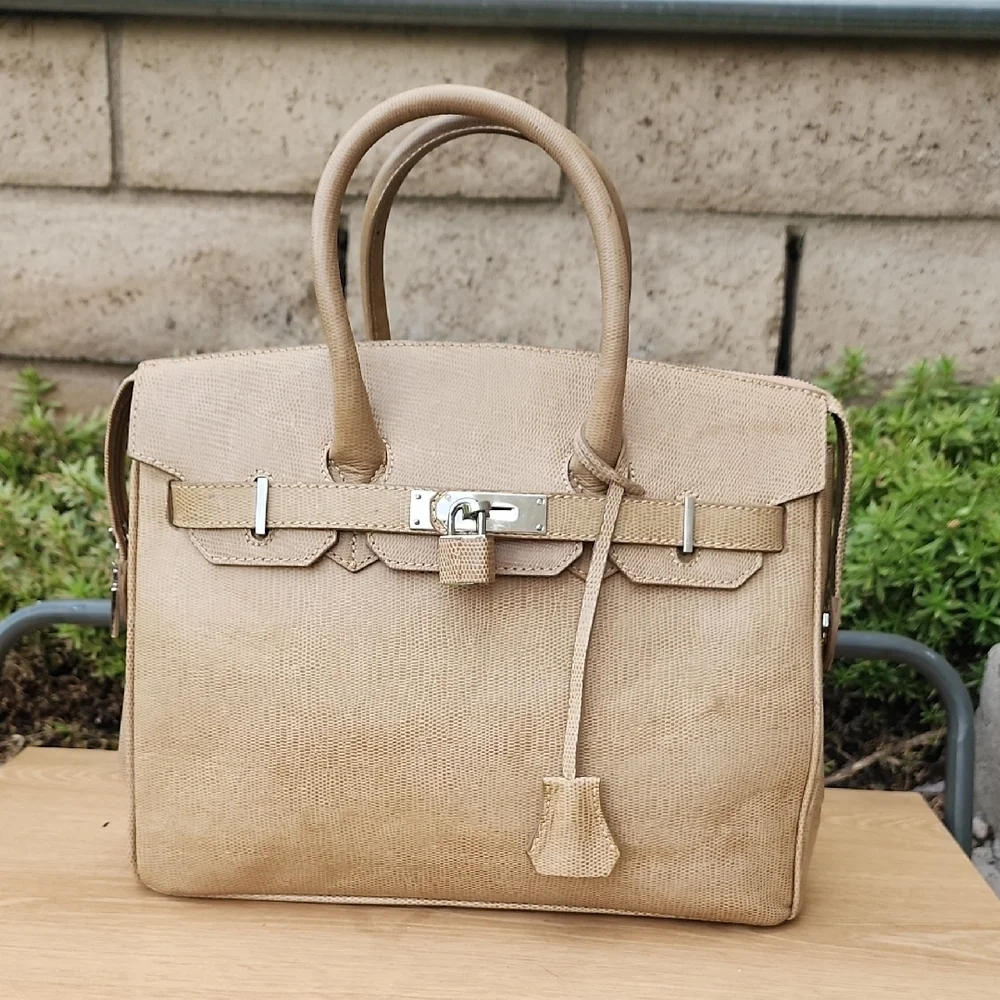 Dorsa Snake Embossed Tan Leather Handbag